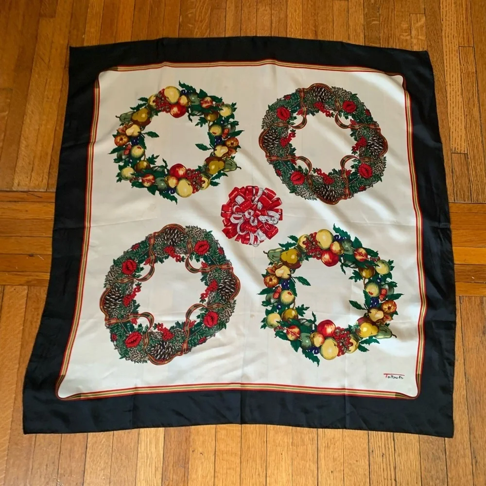 Vintage Talbots Christmas Garland 100% Silk Scarf 36x36 Made in Japan Handrolled